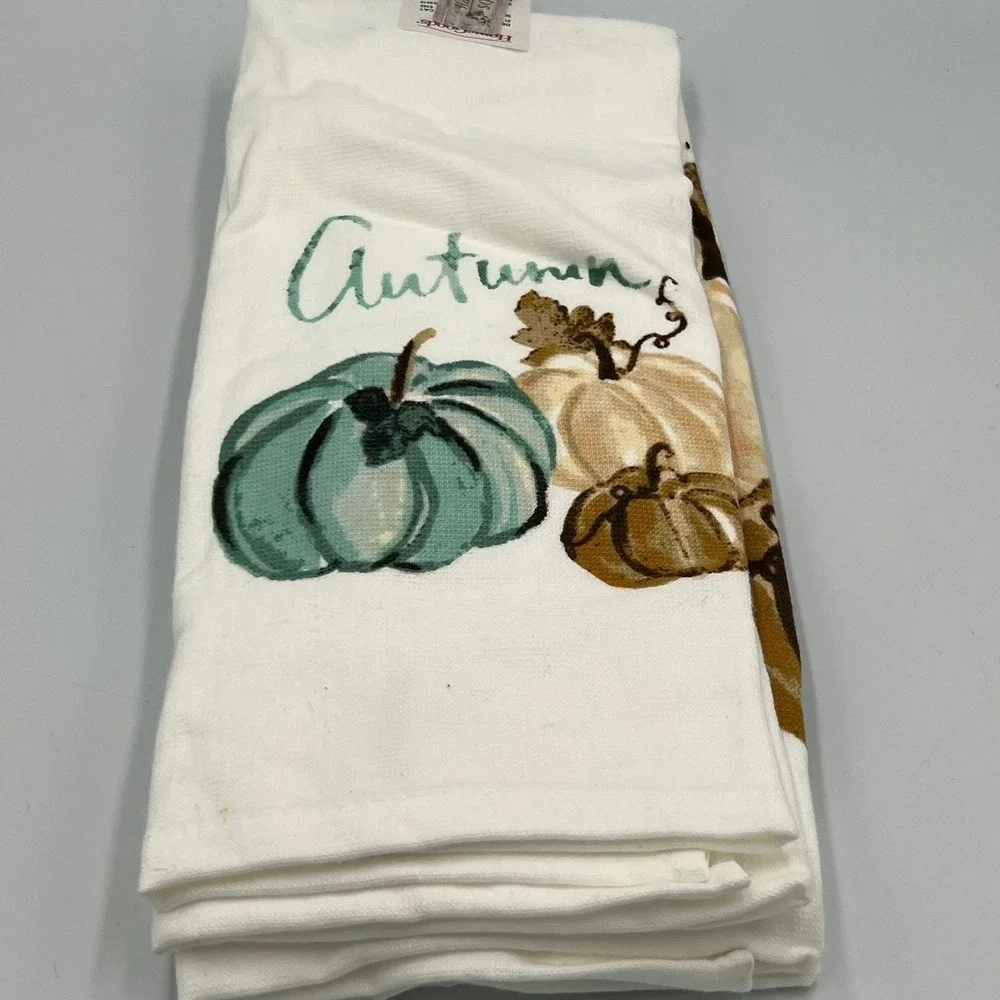 Haymarket Square Kitchen Towel Set Unisex OS White Brand New Autumn Pumpkins